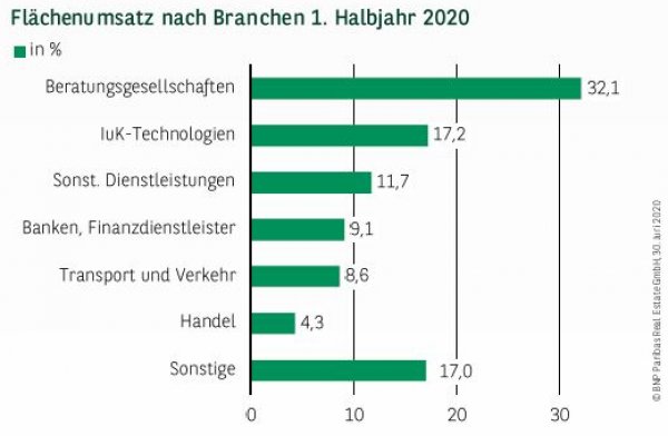 Flächenumsatz nach Branchen in Frankfurt 1. Halbjahr 2020